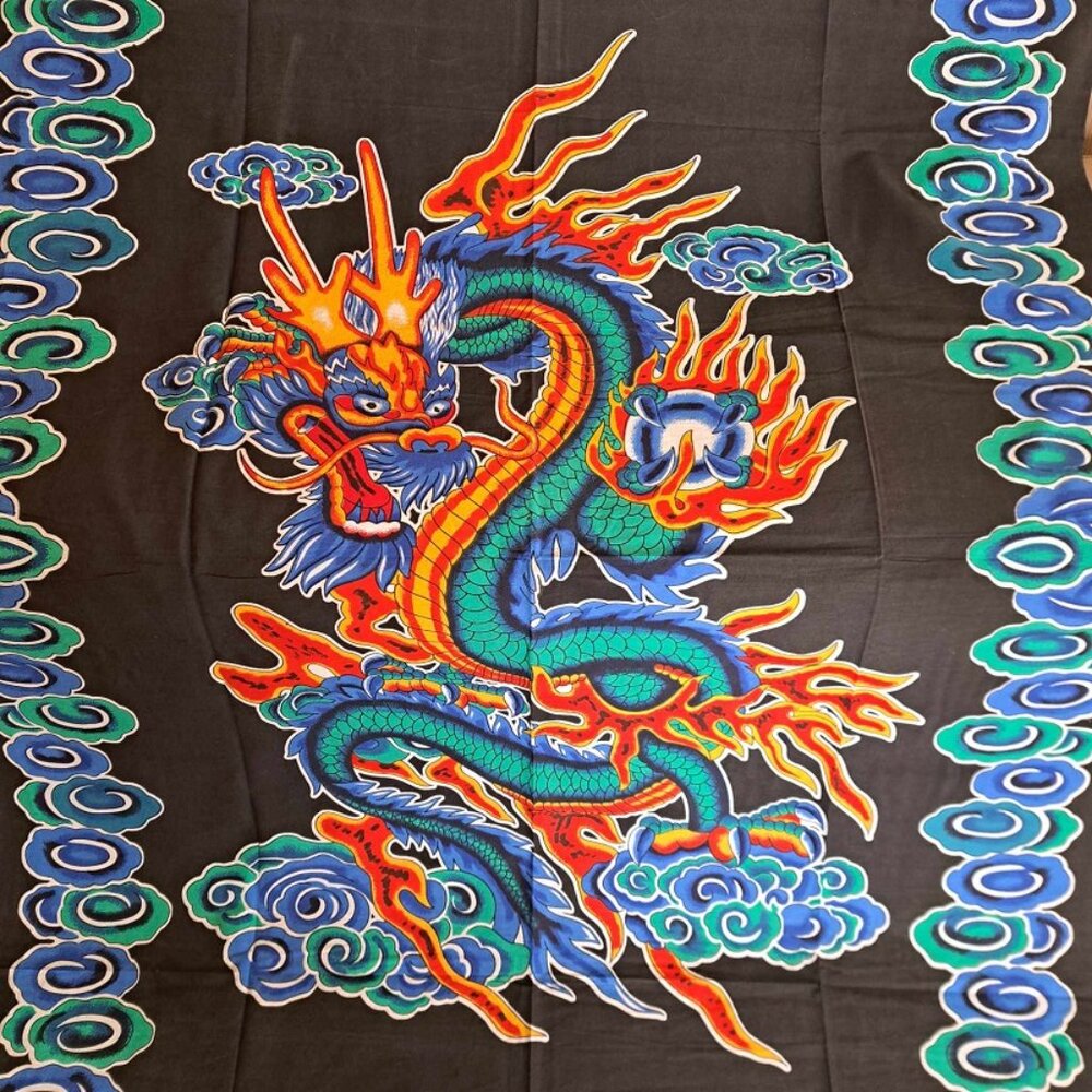 New Green Blue Dragon Tapestry Room Decor Wall Hanging GIFT Fire Serpent Chinese - Picture 2 of 4